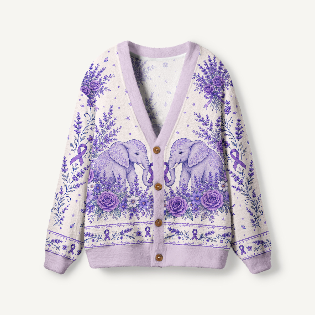 Gentle Memories Lavender Bloom Print Ugly Cardigan Sweaters