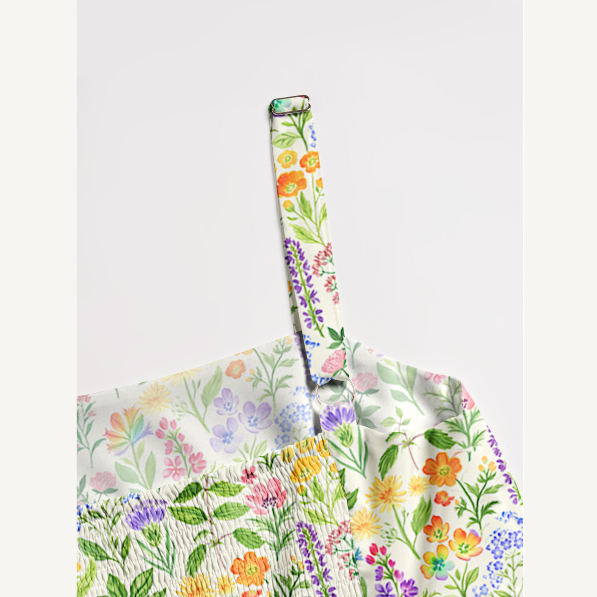 Colorful Wildflower Meadow Print Quilt Wide Straps Maxi Dress With Pockets