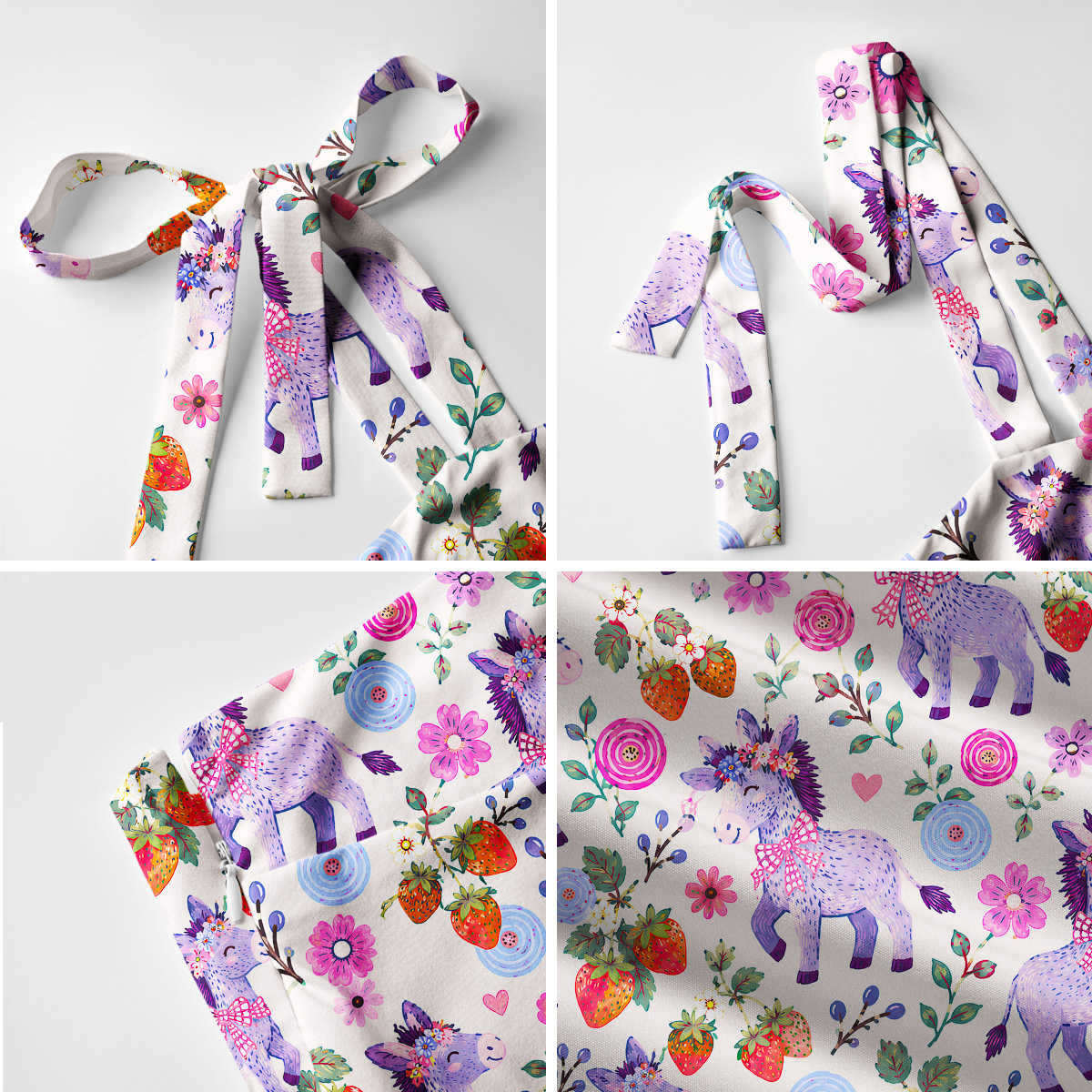Strawberry Blossom Donkeys Print Bow Strap Maxi Dress