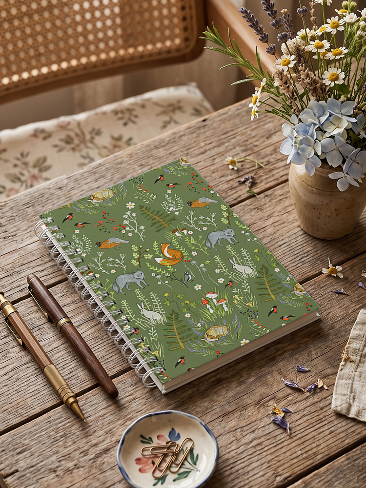 Whimsical Woodland Animals Print A5 Spiral Notebook 