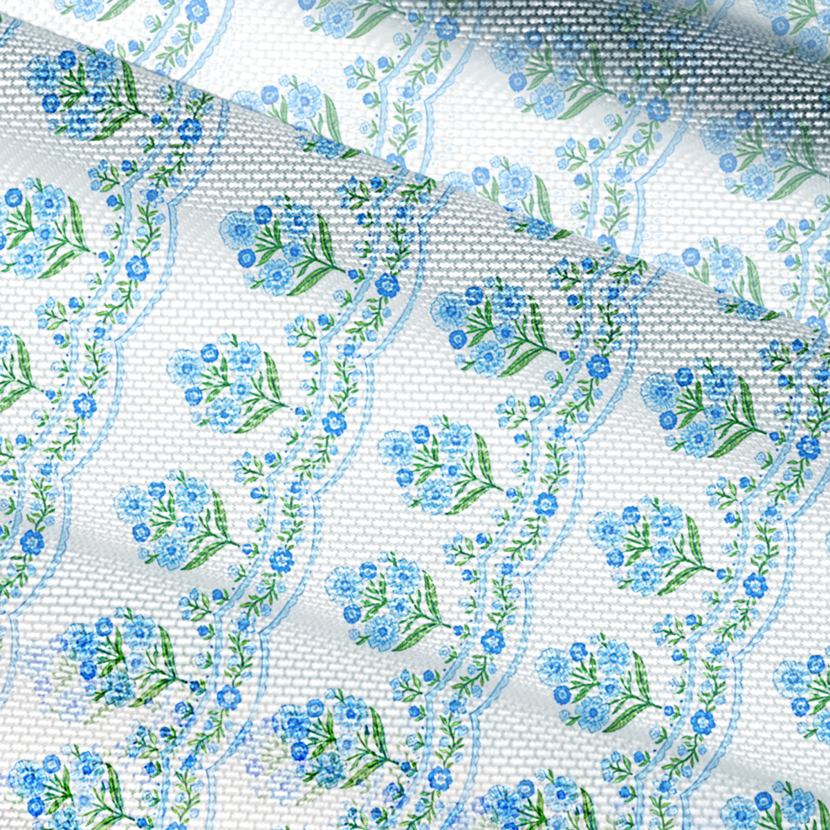 V-Neck Short Sleeve Azure Folk Print Mesh Top