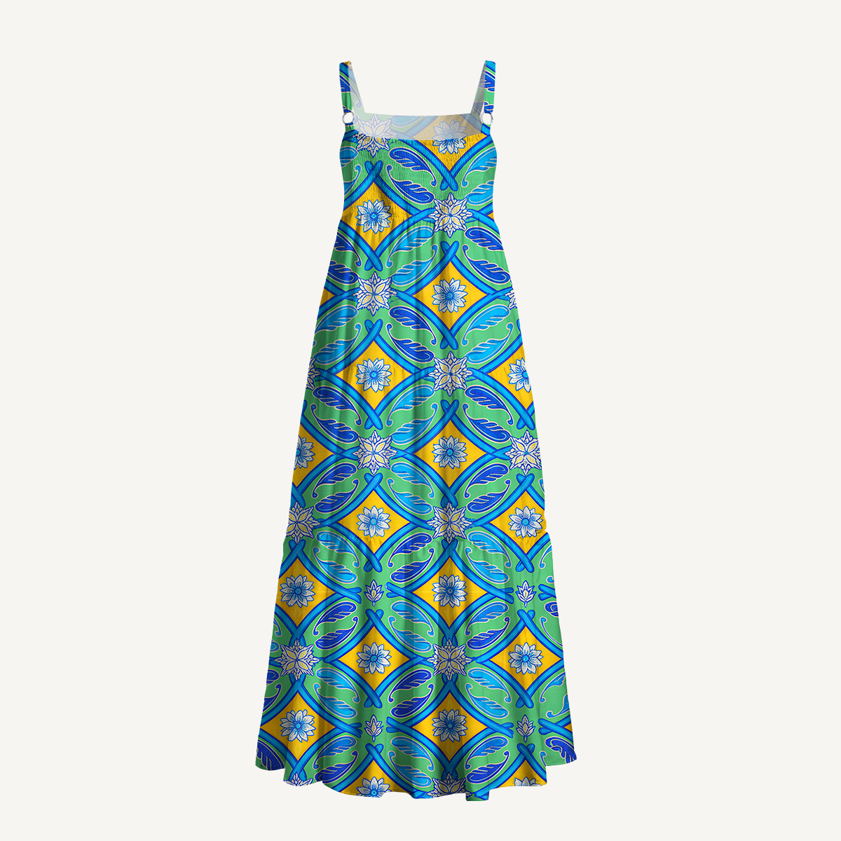 Square Neck Azure Tile Print Slip Dress