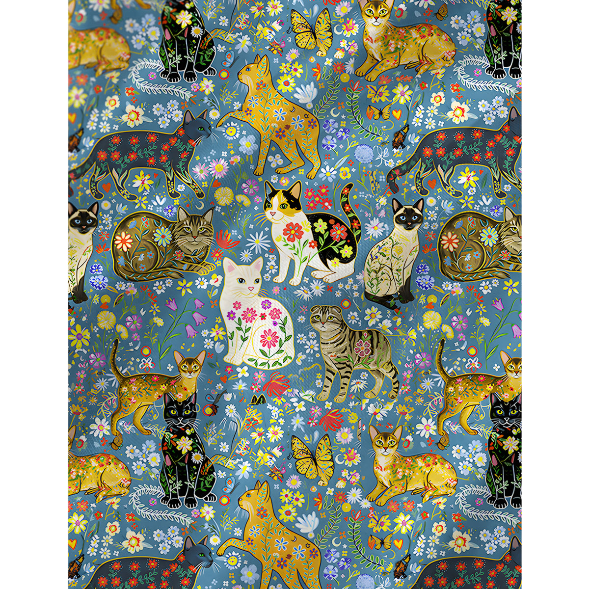 Colorful Garden Cat Satin Cross Back Mini Dress