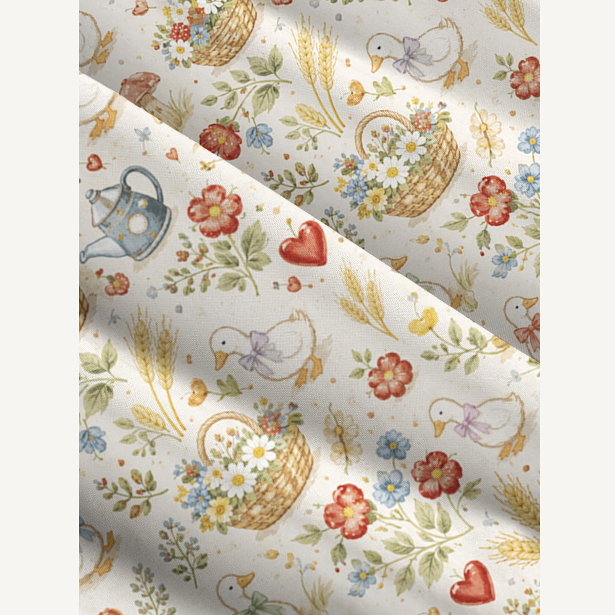 Rustic Duck Meadow Print Wide Straps Maxi Dress With Pockets