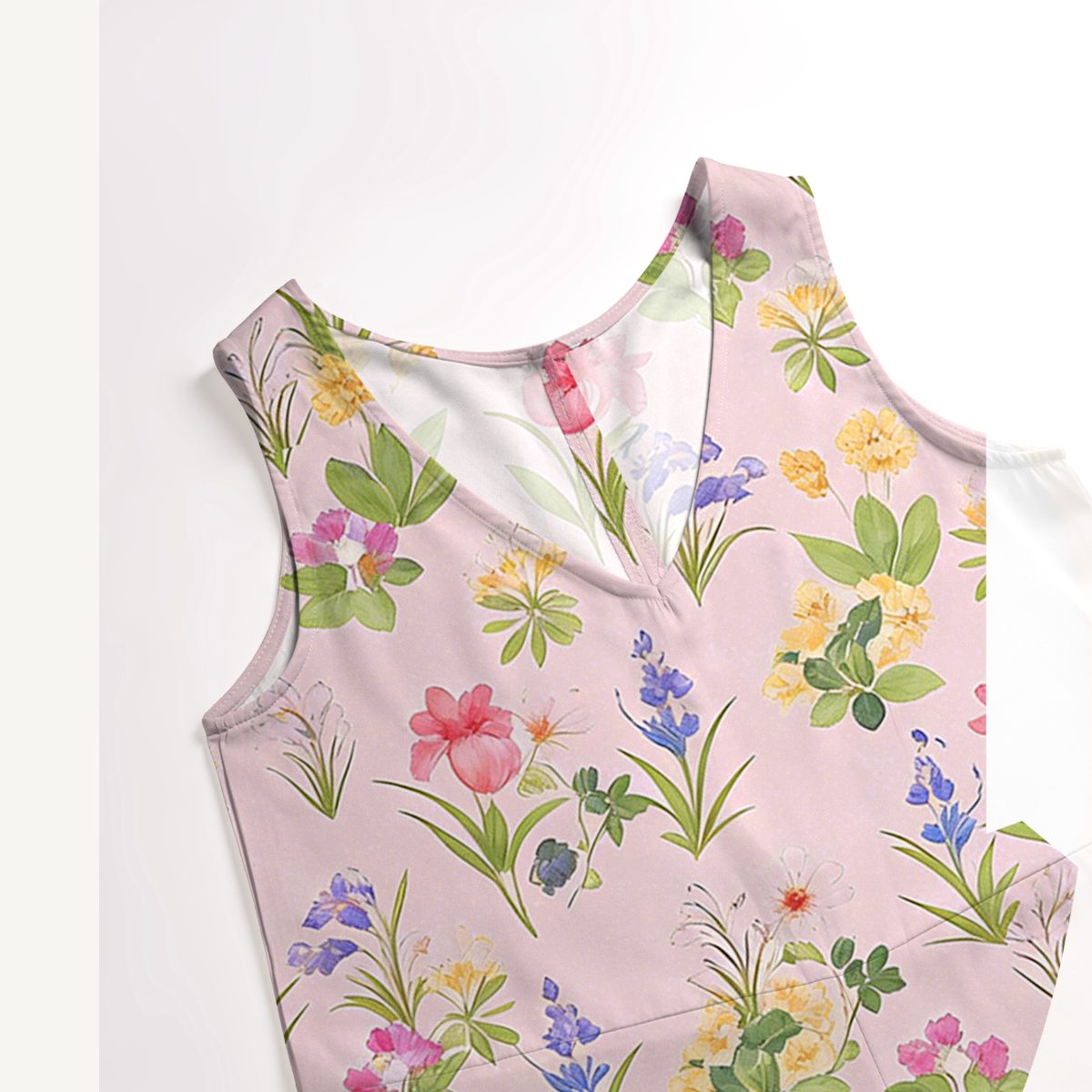 V-Neck Delicate Blossom Boho Jumpsuit with Pockets for Women