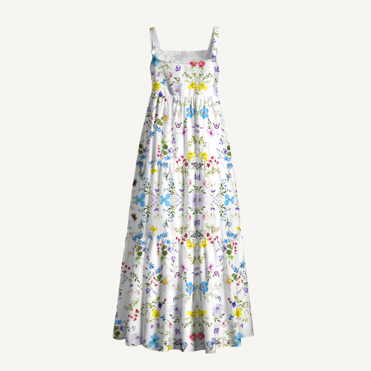 Square Neck Butterfly Trail Print Slip Dress