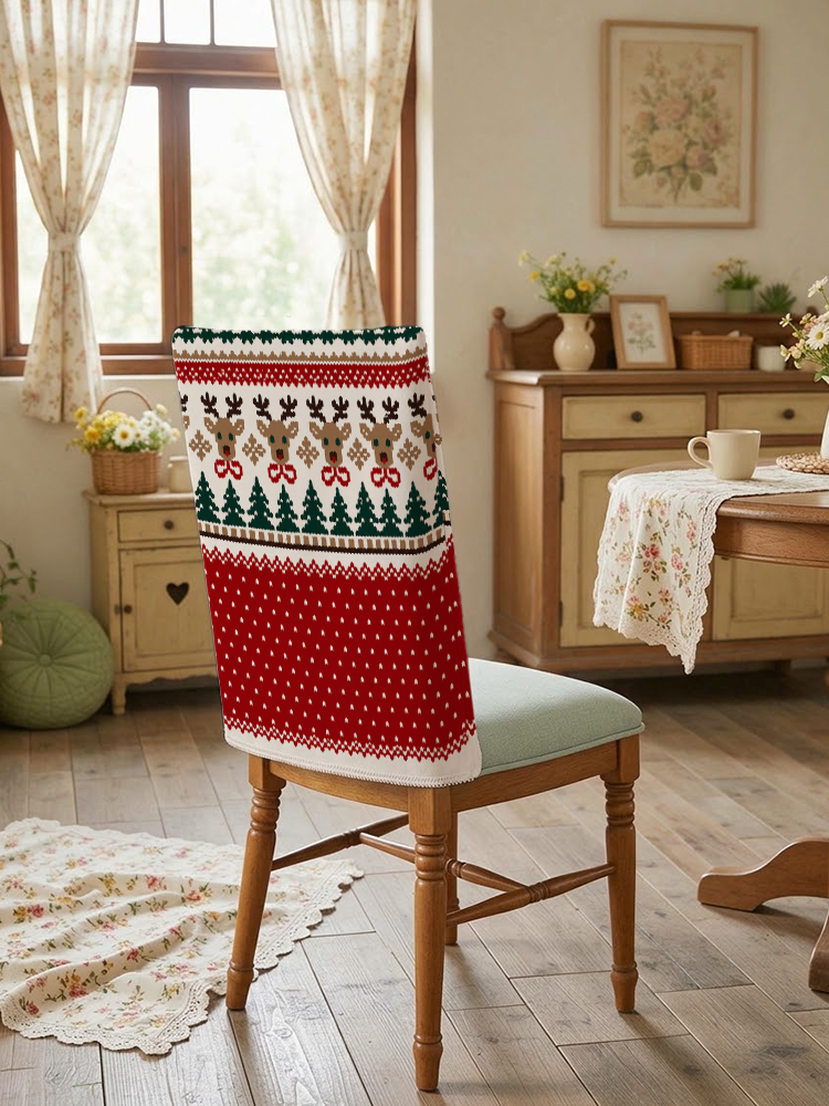 Christmas Reindeer & Pine Tree Print Dining Chair Back Covers
