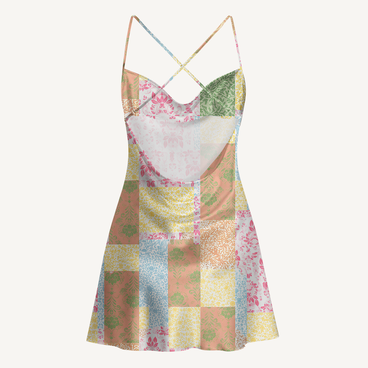 Morning Patch Satin Cross Back Mini Dress