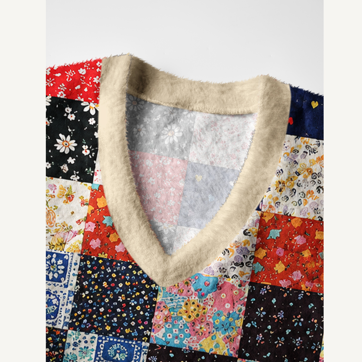 Prairie Cottage Floral Grid Print V-Neck Sweater Vest