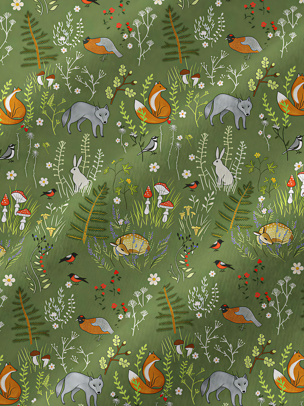 Whimsical Woodland Animals All-Over Print Cotton Raglan Long Sleeve Top