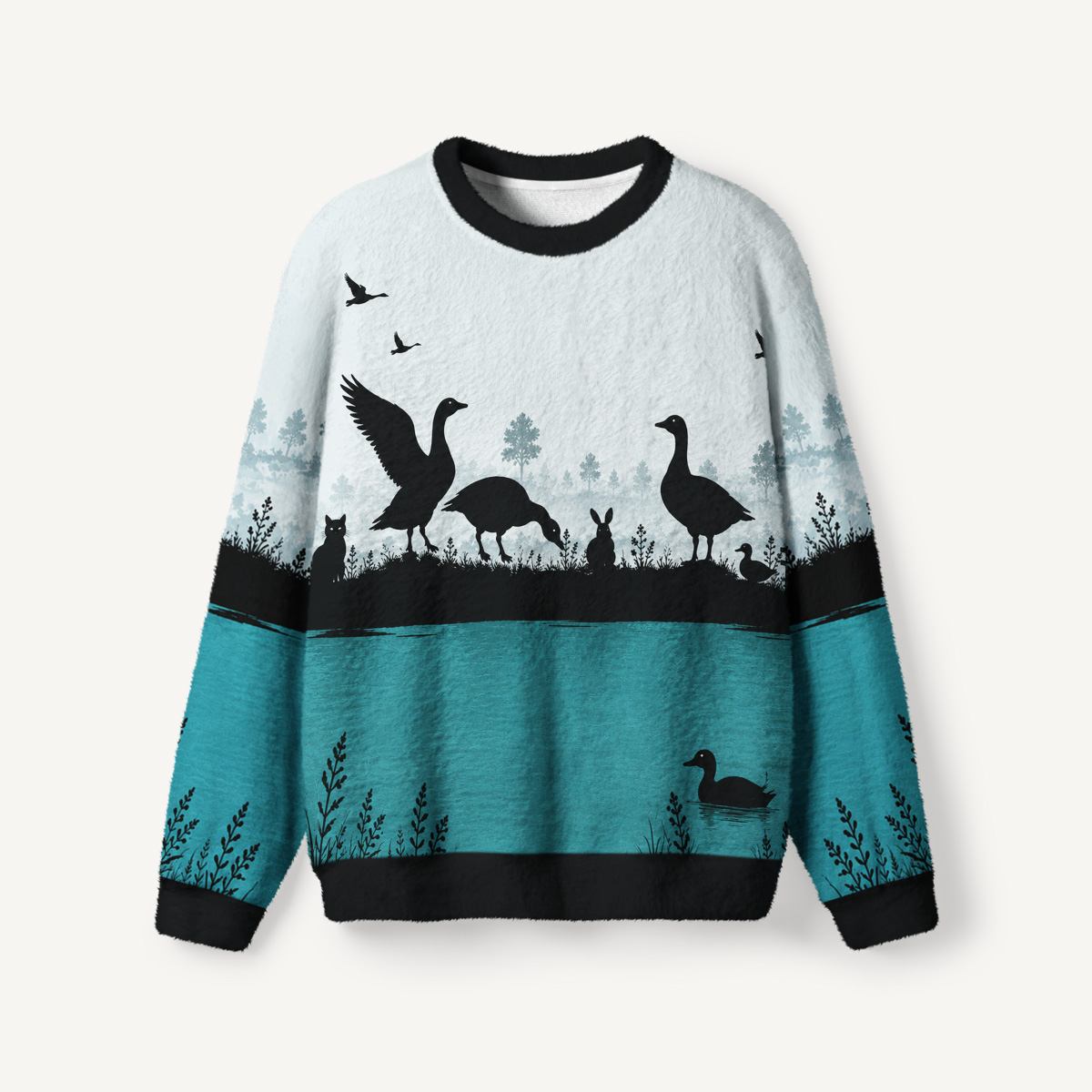 Twilight Pond Pastoral Fuzzy Crewneck Sweater