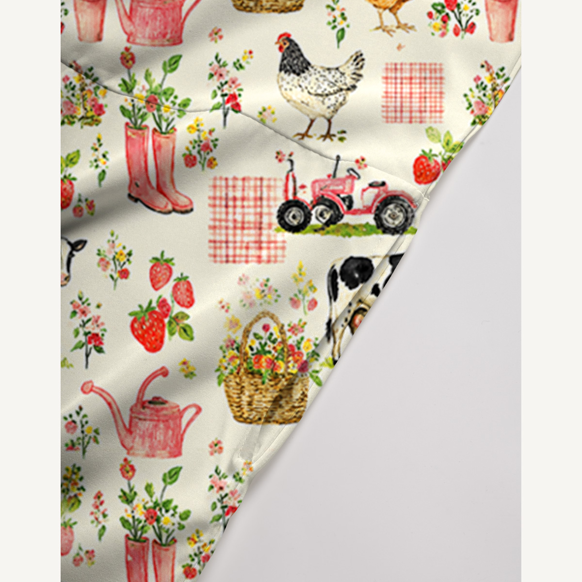 Watercolor Pink Farm Chicken Print Jumpsuit with Pockets for Women