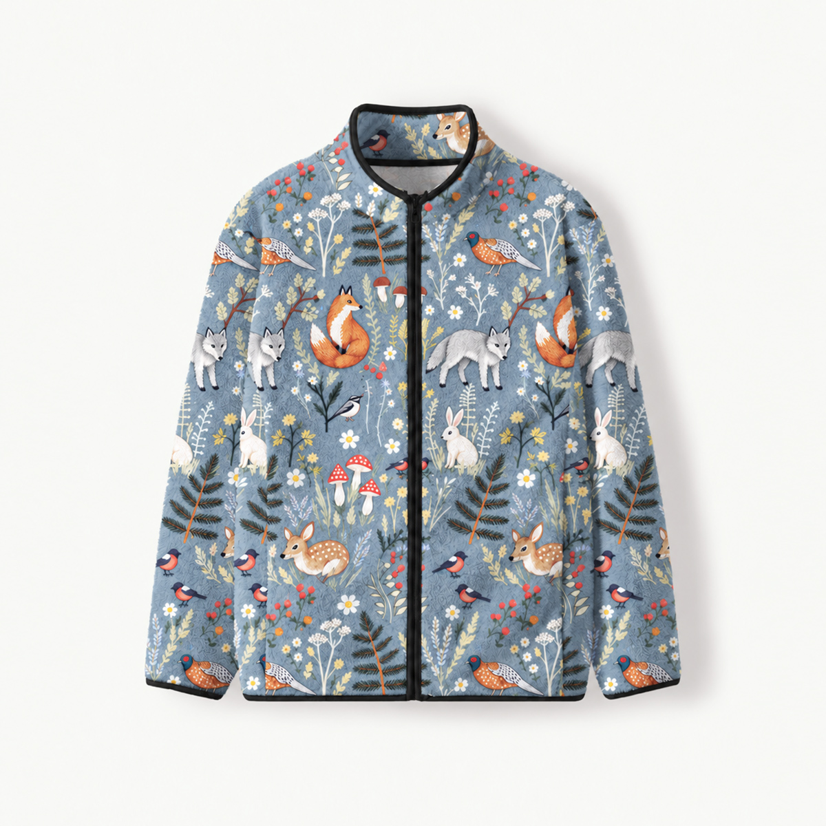 Whimsical Woodland Animals Print Fleece Jacket
