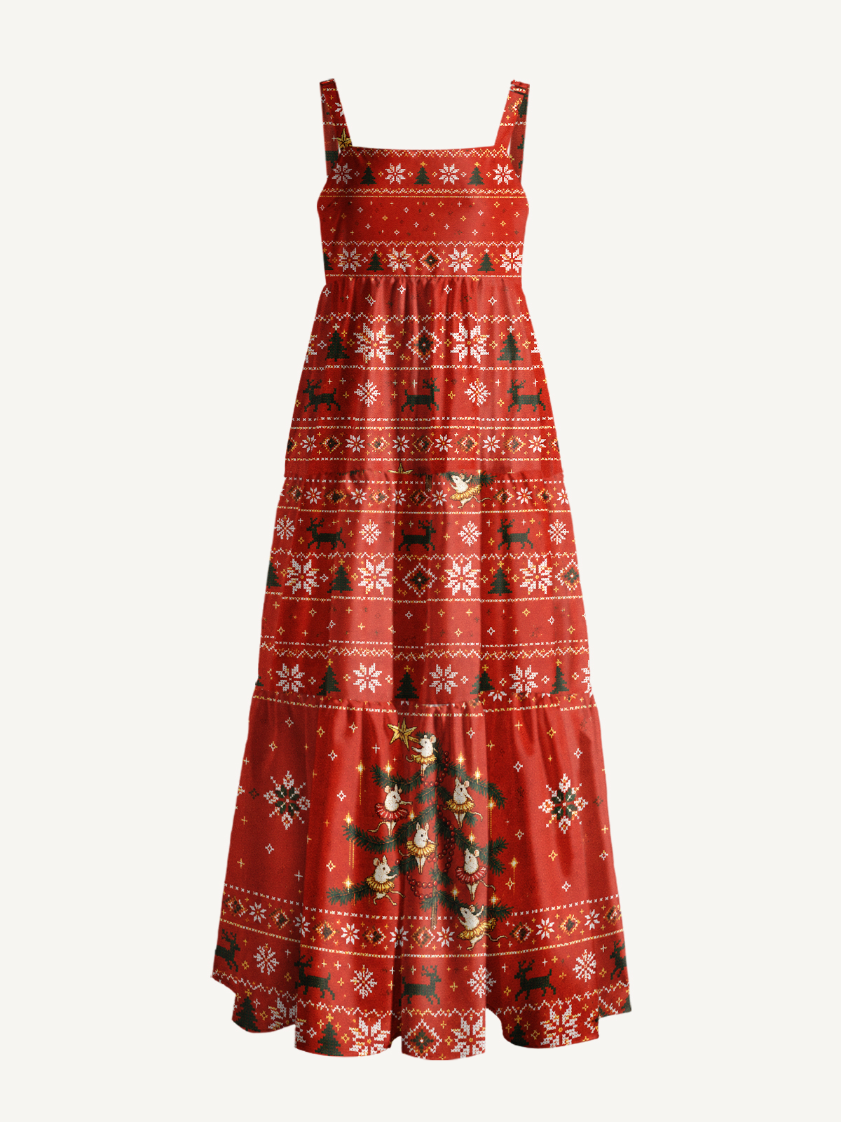 christmas print maxi dress Ballet Mice Wide Straps With Pockets Sale Holiday dresses