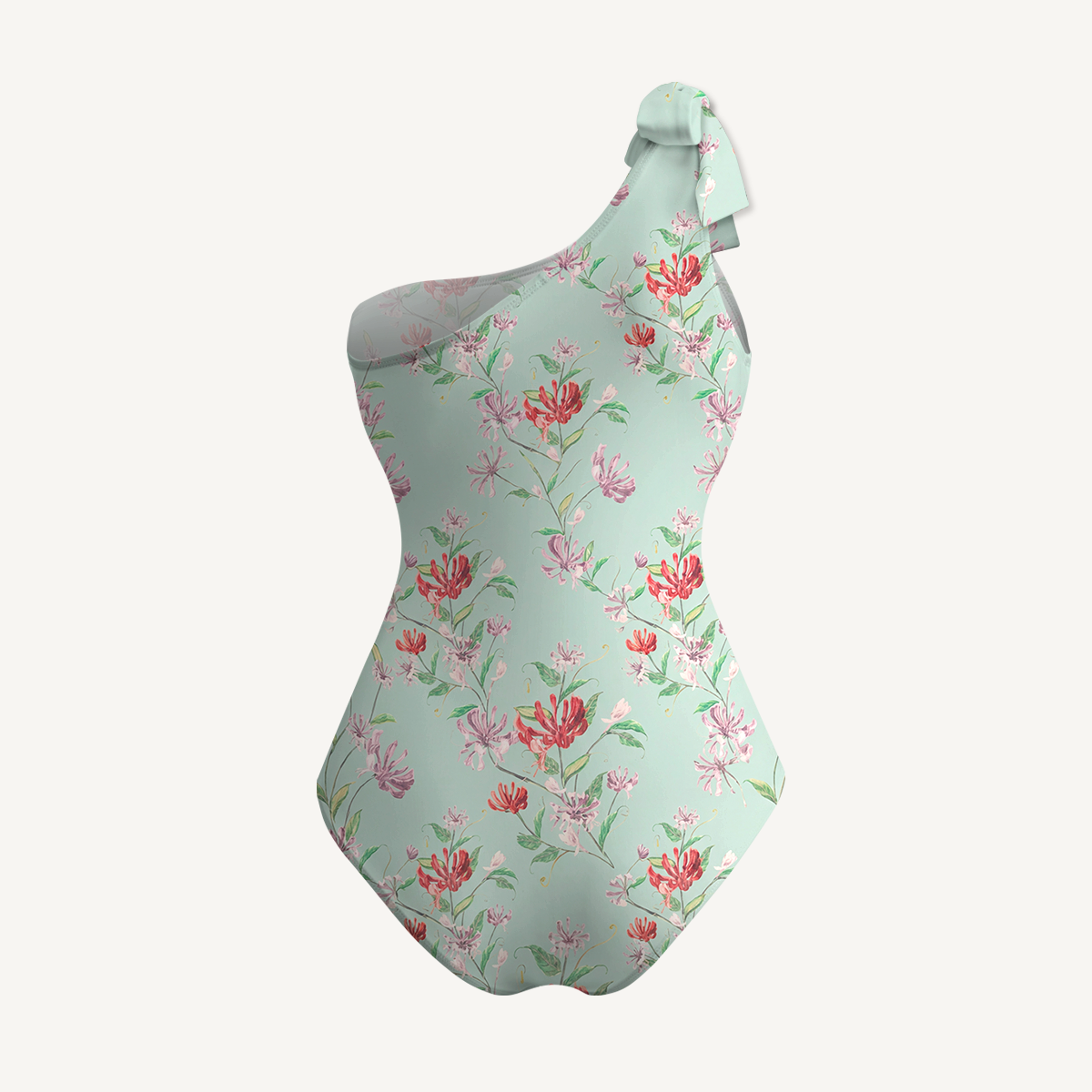 Mint Honeysuckle One Shoulder One Piece Swimsuit and Matching Sarong Set for Women