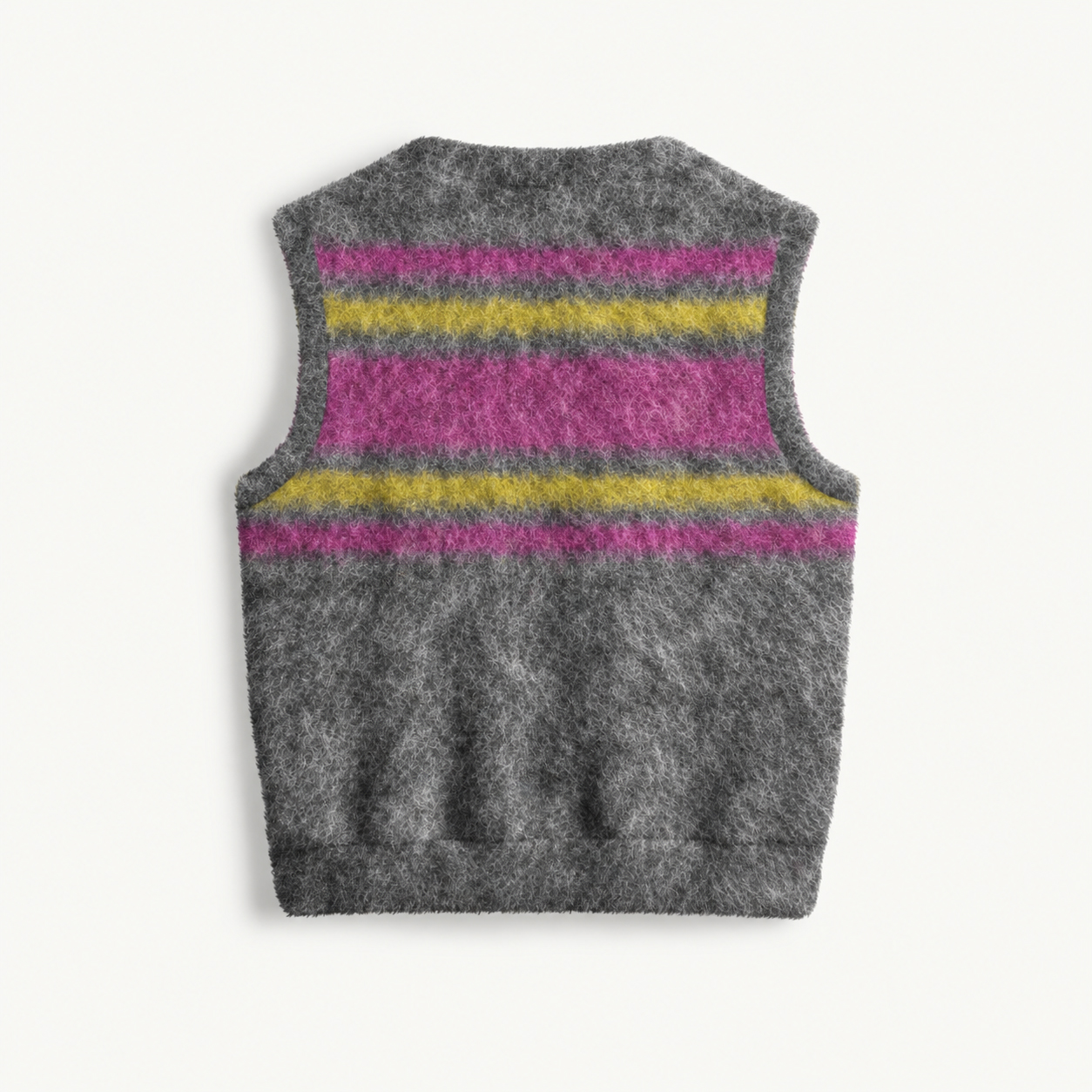 Grey Striped Fuzzy Print V-Neck Sweater Vest