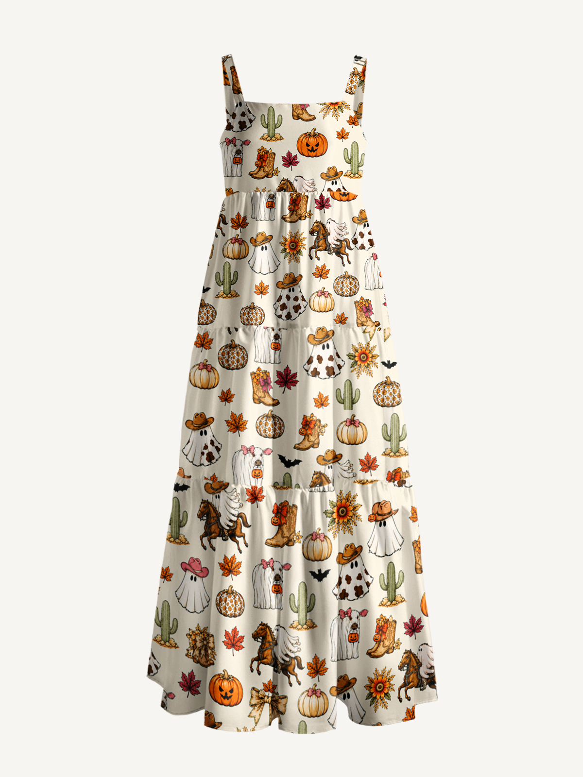 Spooky Western Print Wide Straps Maxi Dress With Pockets