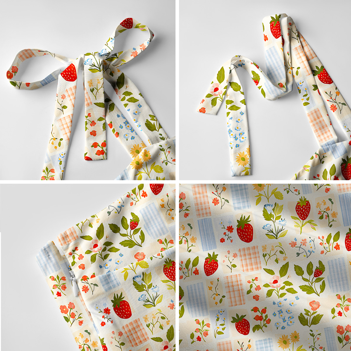 Strawberry Garden Patchwork Print Bow Strap Maxi Dress