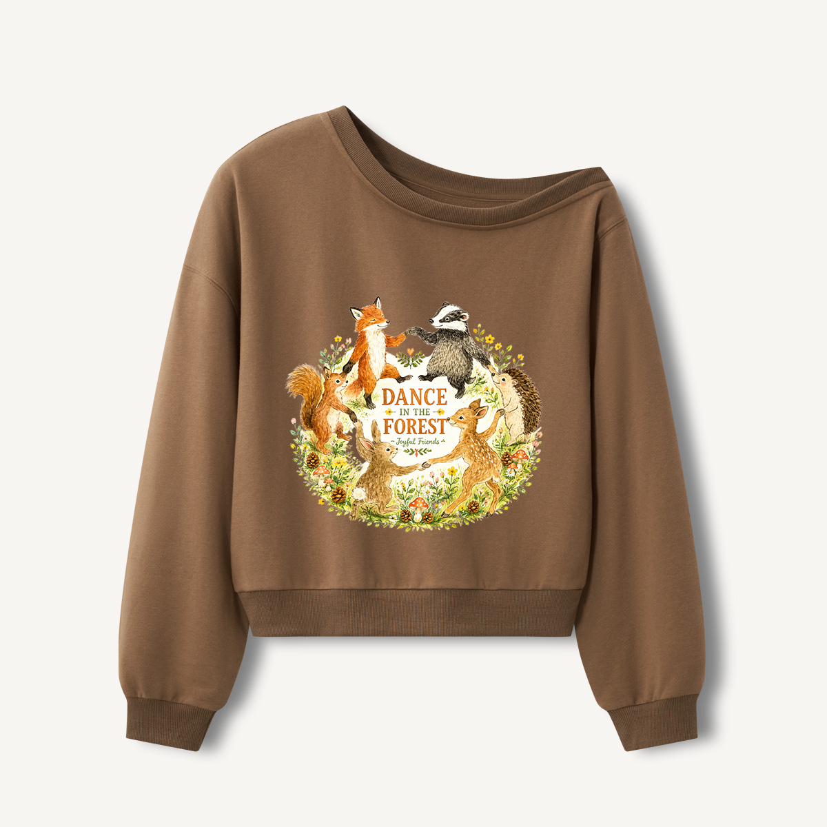 Woodland Dance Circle Print Off Shoulder Sweatshirts 
