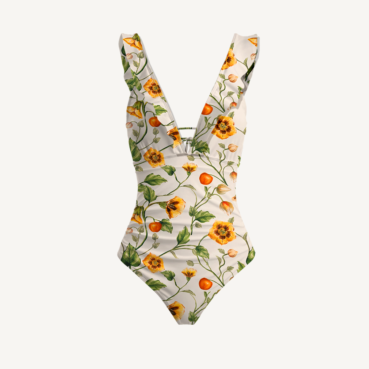 Golden Field Ruffled V Neck One Piece Swimsuit and Matching Midi Skirt Set