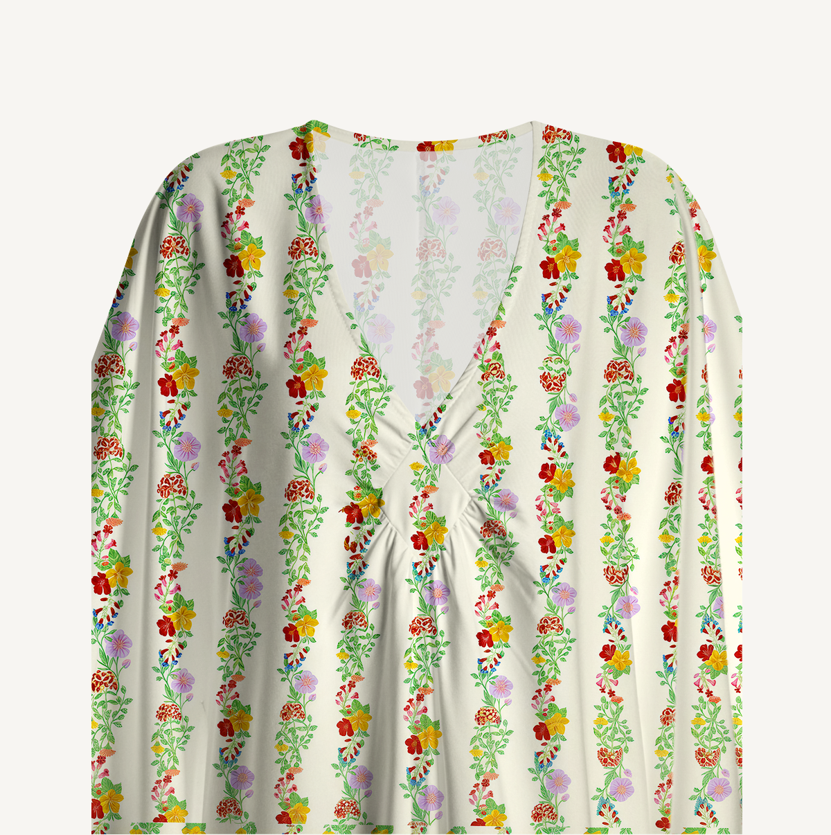  V‑Neck Blossom Trail Kimono Sleeve Kaftan Dress