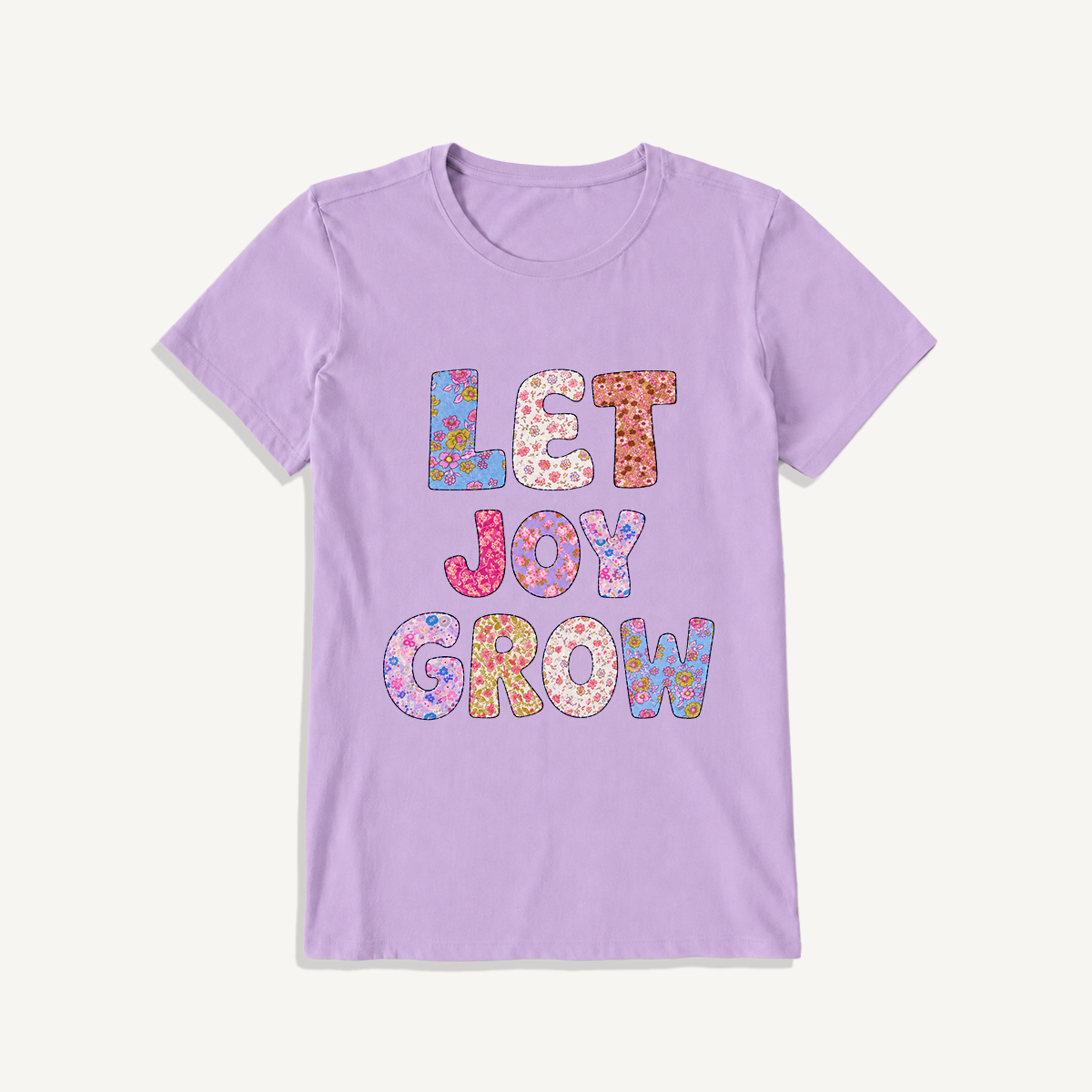 Let Joy Grow Floral Letters Print Crew Neck Cotton Tee