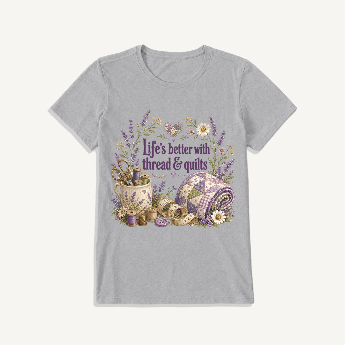 Stitched Quiet Happiness Print Crew Neck Cotton Tee