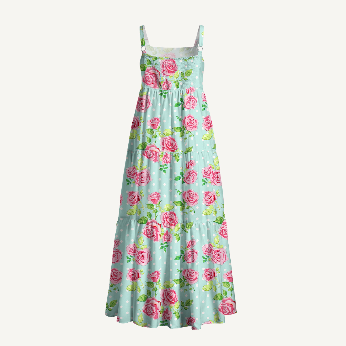 Rose Mint Polka Dot Printed Wide Straps Maxi Dress With Pockets