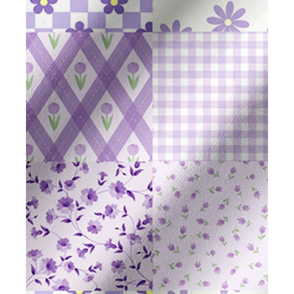 Lavender Daisy & Gingham Print Long Pajama Set 