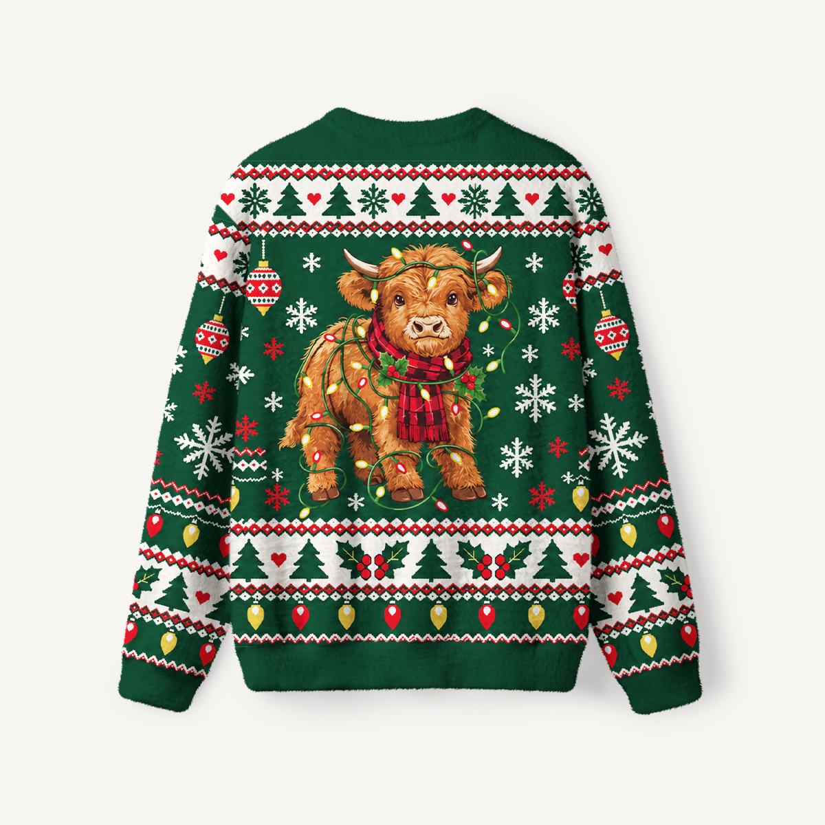 Christmas Cow Snowflake Fuzzy Crewneck Sweater