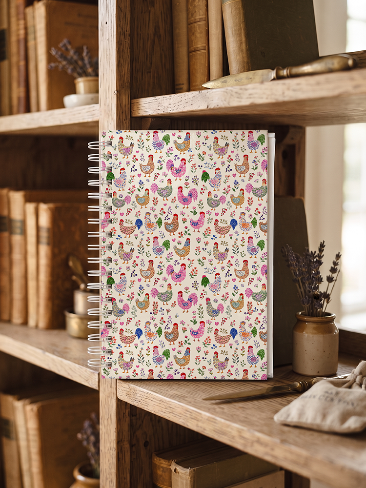 Colorful Farm Chickens Print A5 Spiral Notebook 