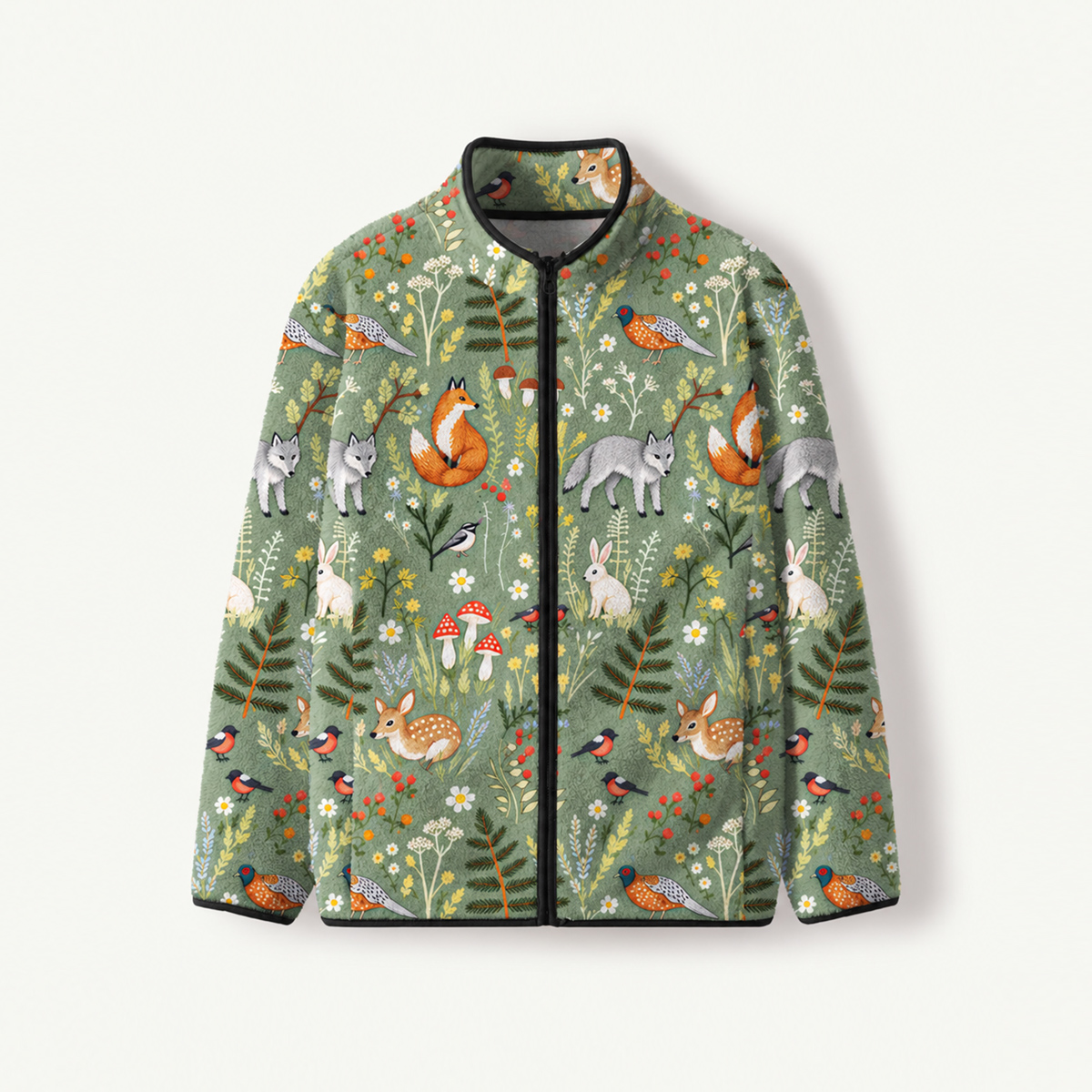 Whimsical Woodland Animals Print Fleece Jacket