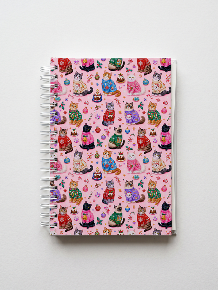 Christmas Cats Holiday Print A5 Spiral Notebook