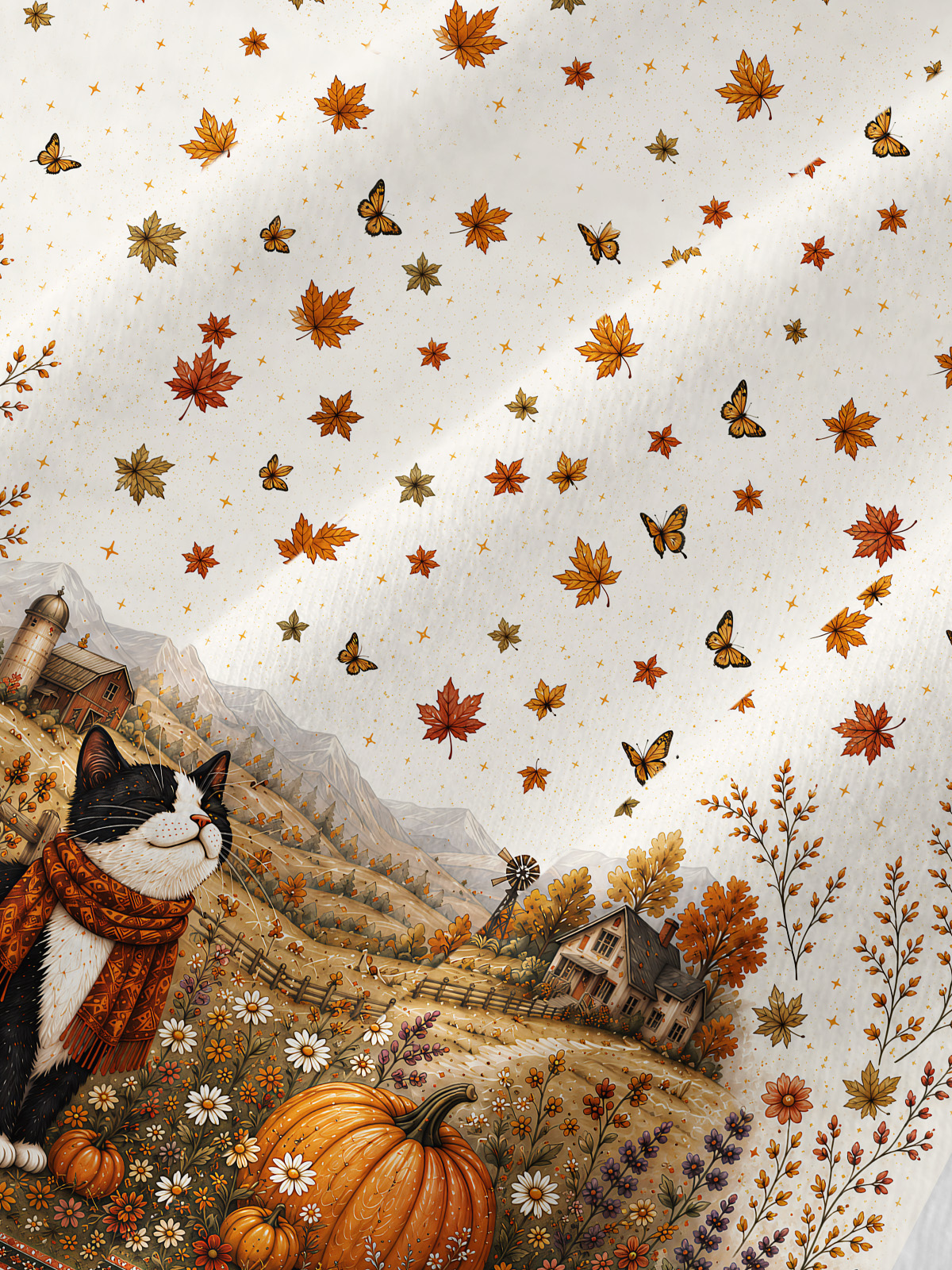 Autumn Pumpkin Field Black Cat All-Over Print Cotton Raglan Long Sleeve Top