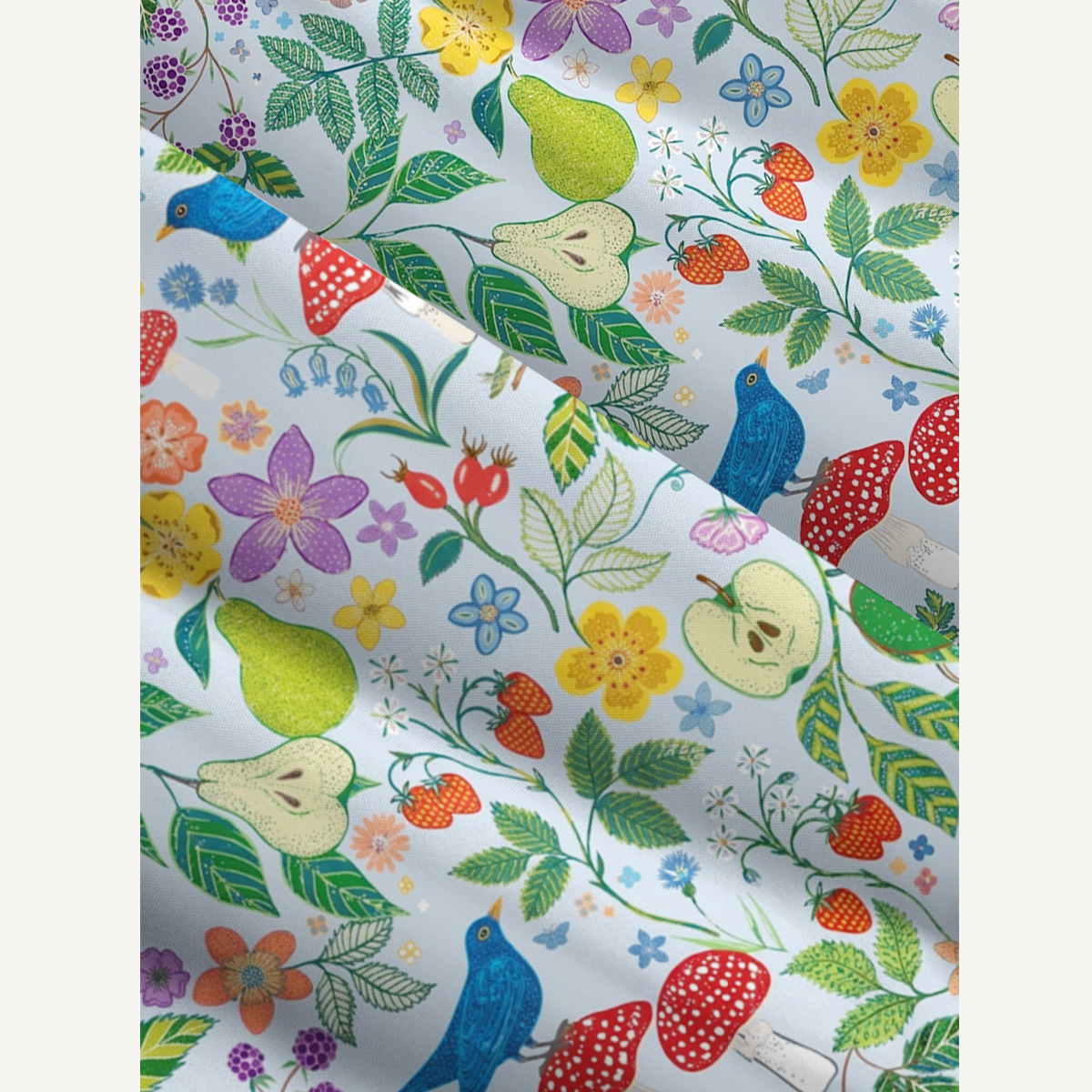 Birds Pear Mushroom Print Quilt Wide Straps Maxi Dress With Pockets