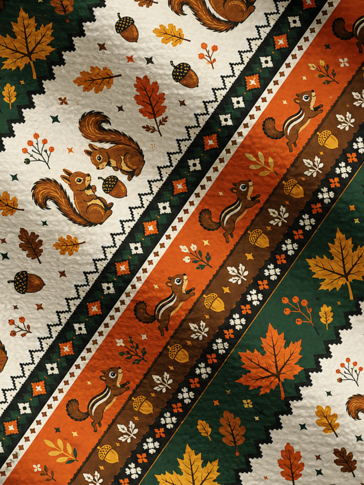 Lightweight Crew Neck Long‑Sleeve Cropped Autumn Acorn Gathering Print Fine‑Knit Cardigan
