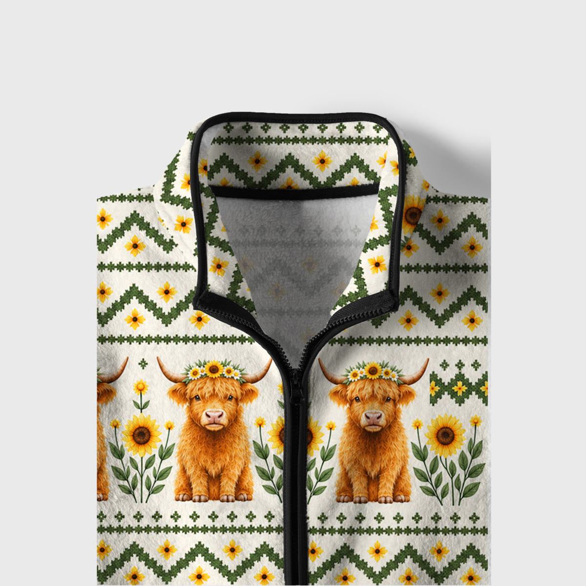 Spring Highland Cow Print Fleece Jacket