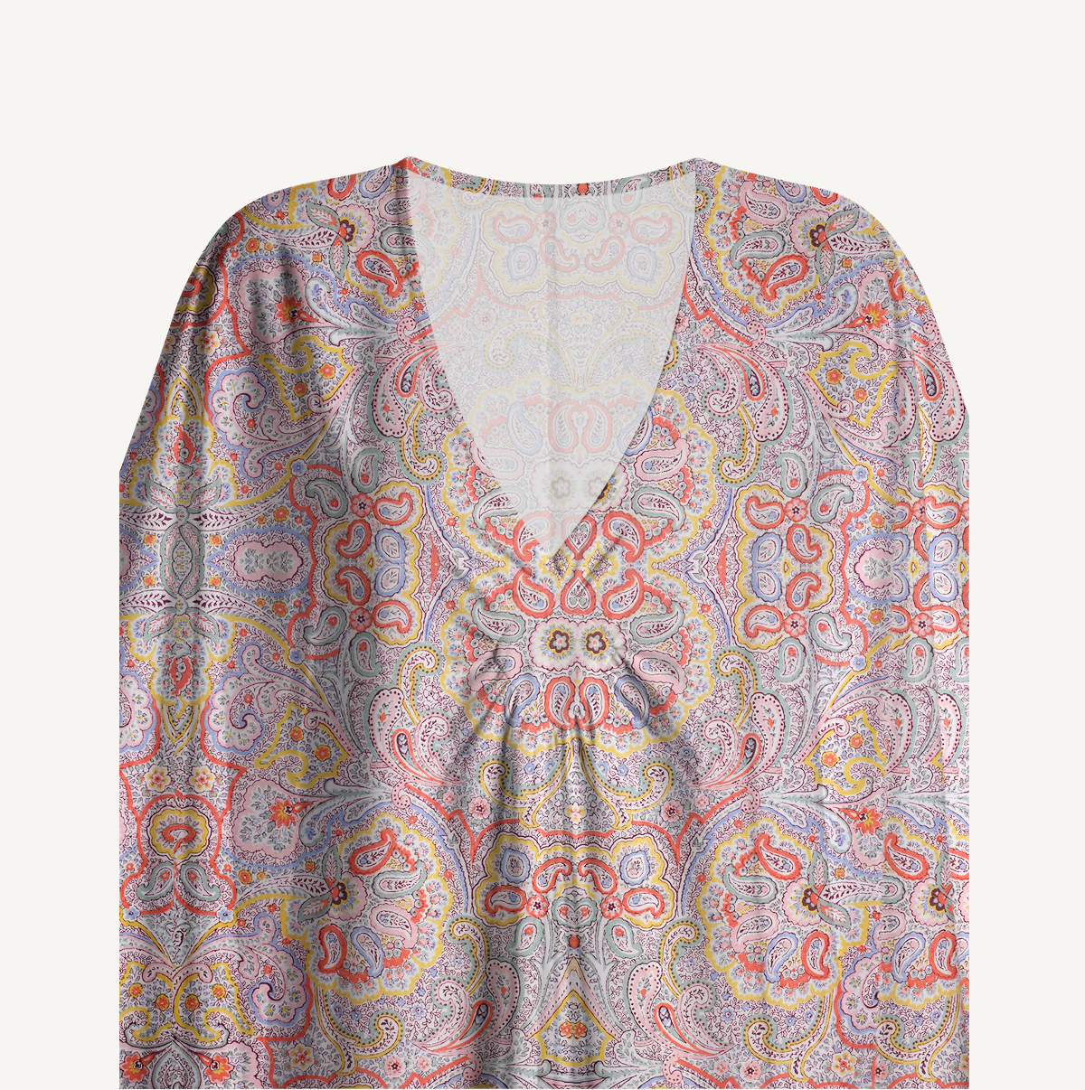  V‑Neck Sunrise Paisley Kimono Sleeve Kaftan Dress