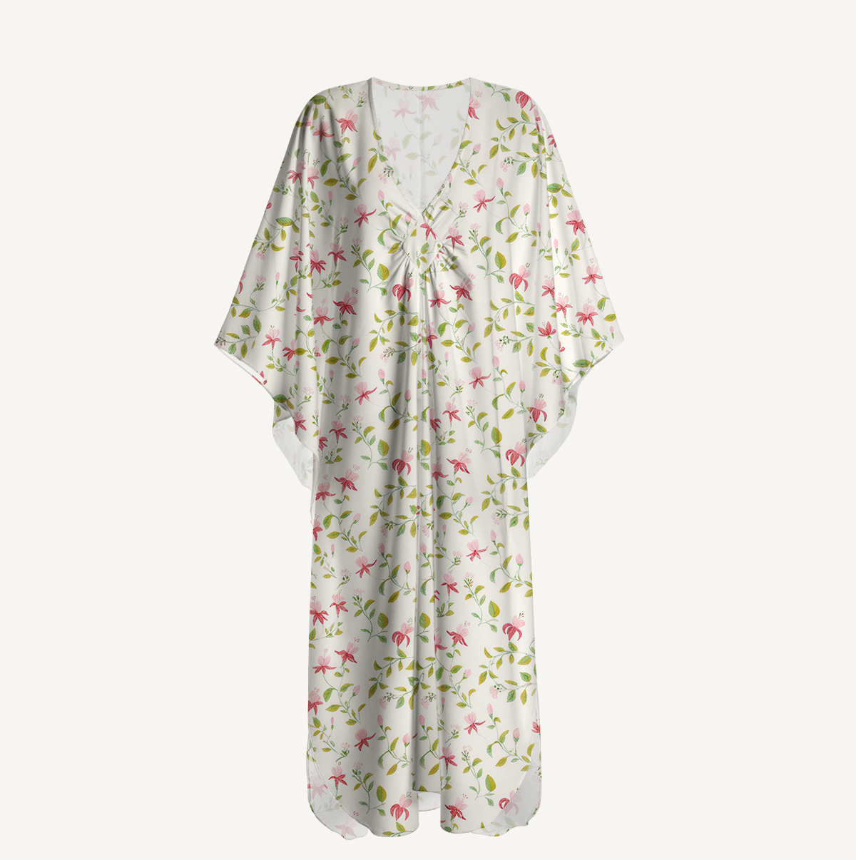  V‑Neck Pastel Patc Kimono Sleeve Kaftan Dress