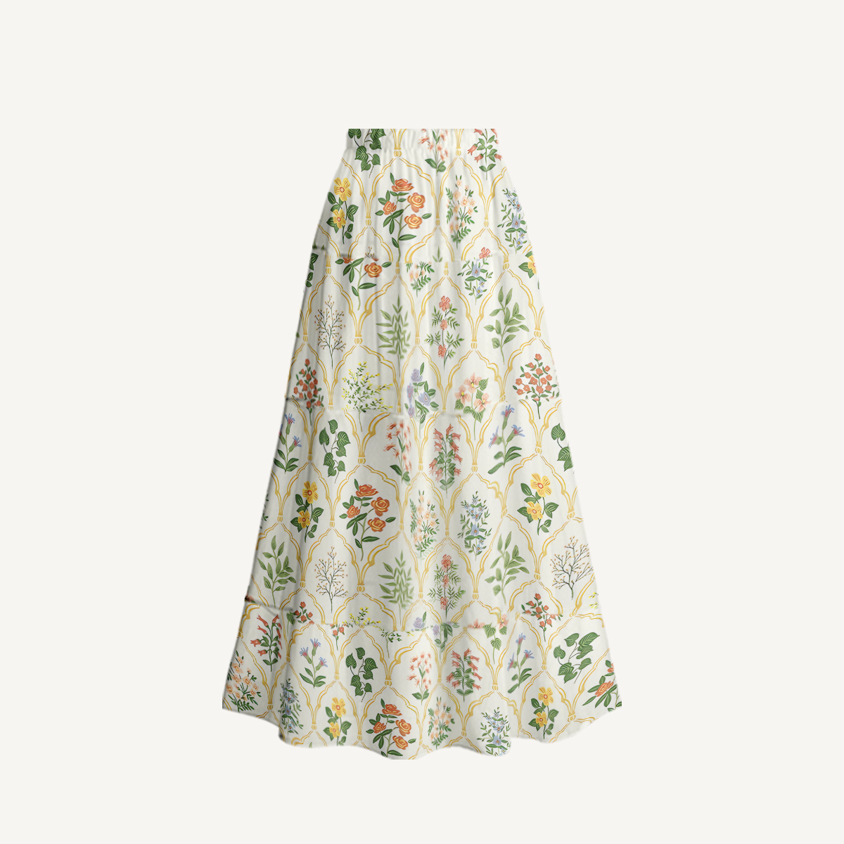 Warm Grid Floral Whisper Ruffled V Neck One Piece Swimsuit and Matching Midi Skirt Set