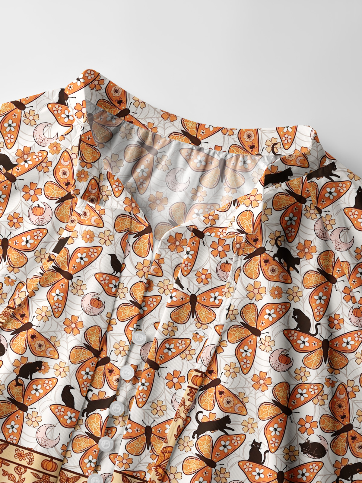 Whispering Wings Halloween Print Boho Long Sleeve Tie‑Neck Blouse
