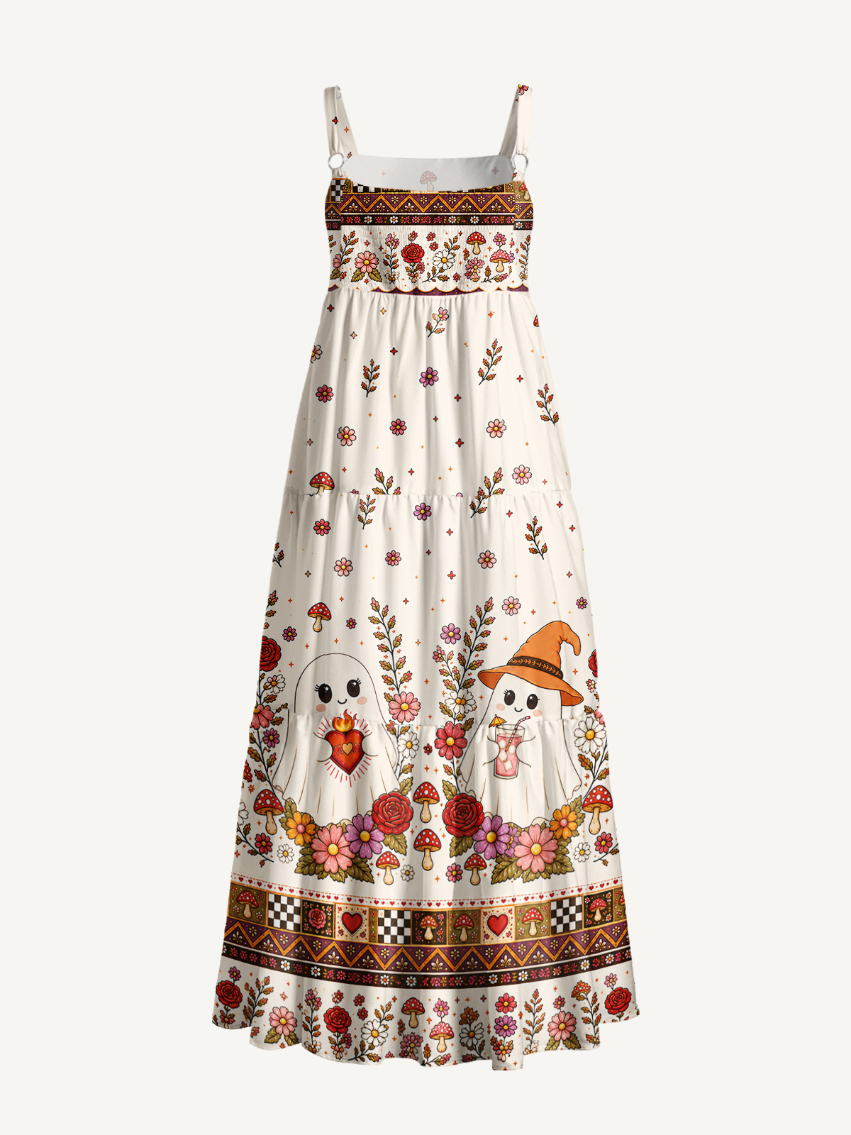 Woodland Witch Ghost Floral Print Wide Straps Maxi Dress With Pockets