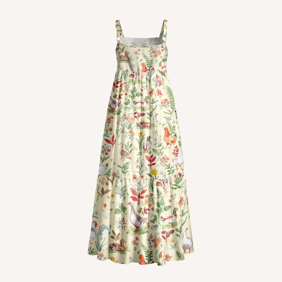 Countryside Garden Critter Print Wide Straps Maxi Dress With Pockets
