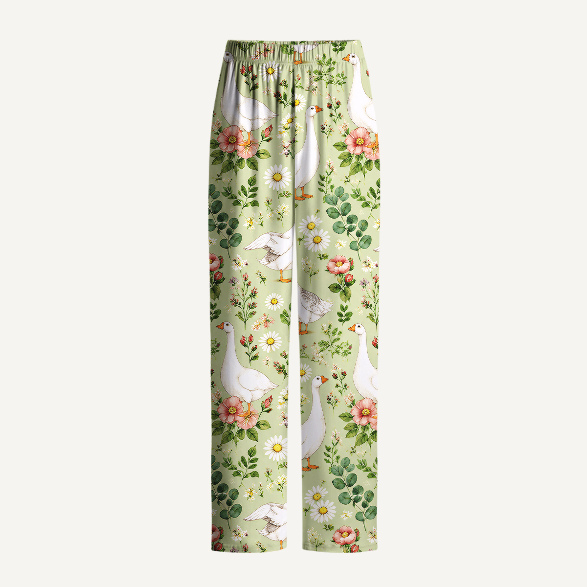 Pastoral Goose Garden Print Long Pajama Set 