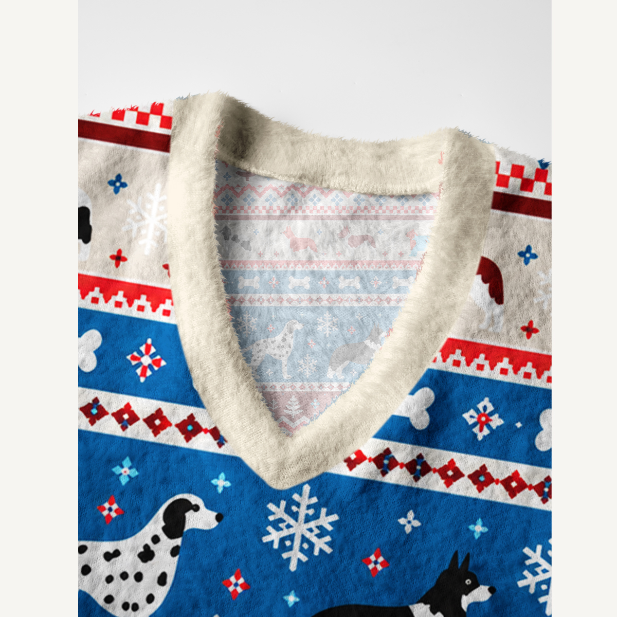 Dog Breed Fair Isle Print V-Neck Sweater Vest
