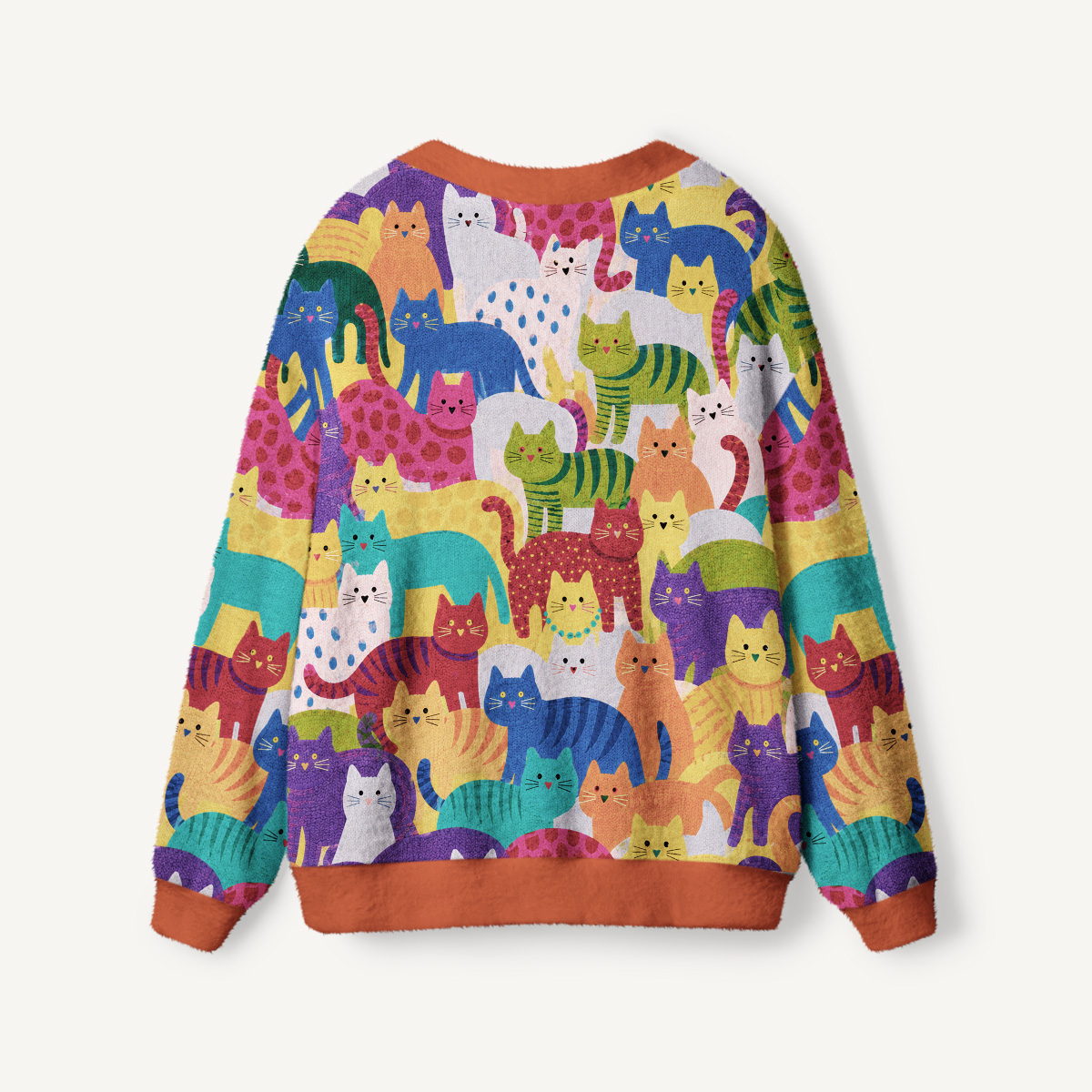 Rainbow Whimsy Cat Print Ugly Cardigan Sweaters
