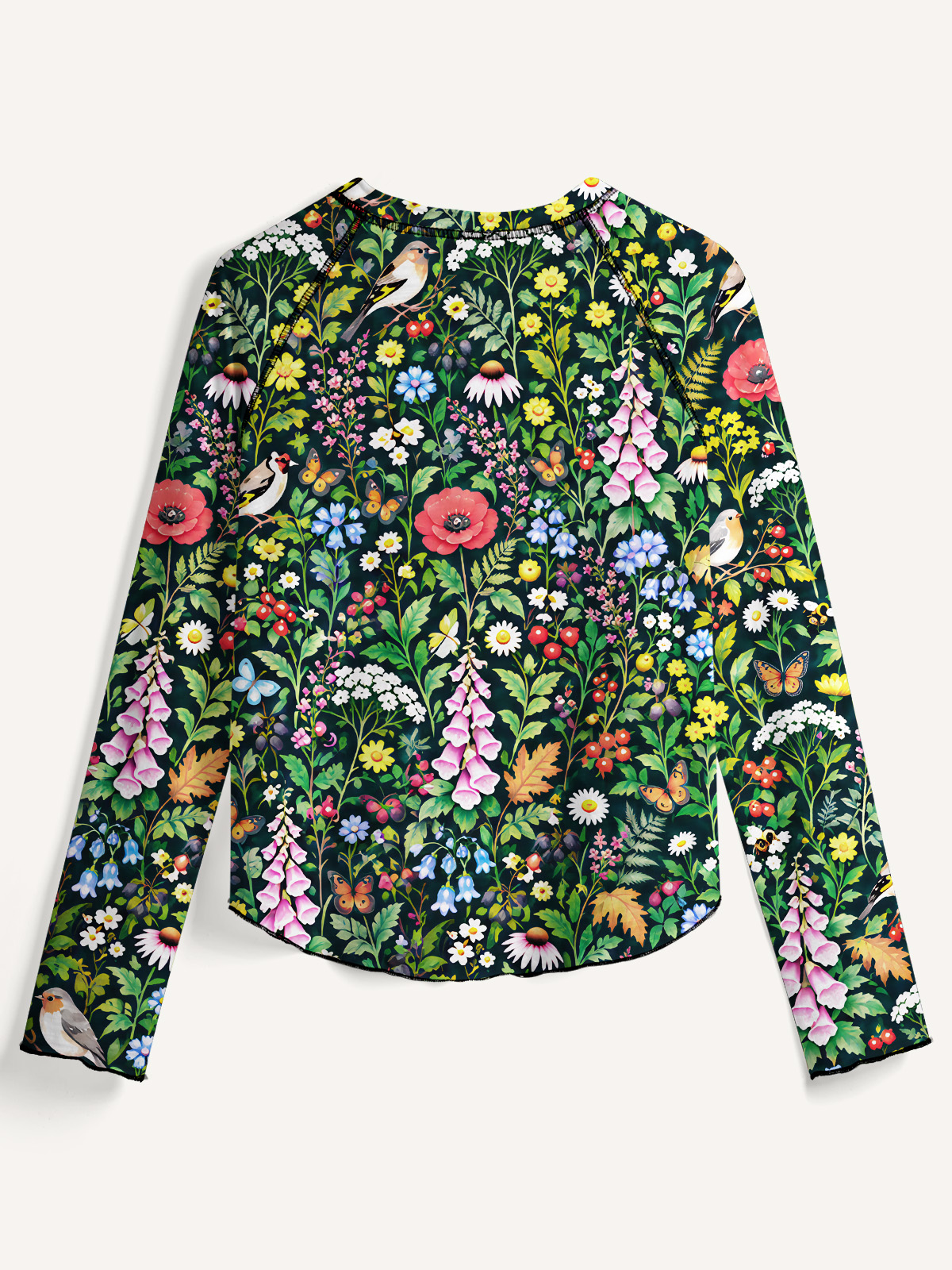 Cottagecore Songbirds & Wildflowers All-Over Print Cotton Raglan Long Sleeve Top