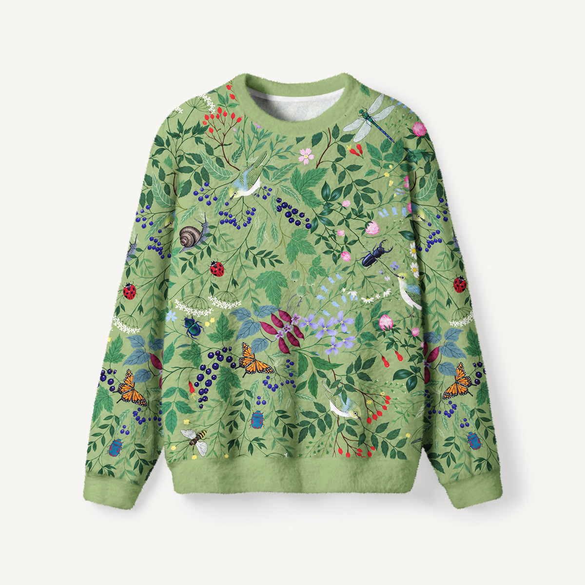Secret Garden Botanical Fuzzy Crewneck Sweater
