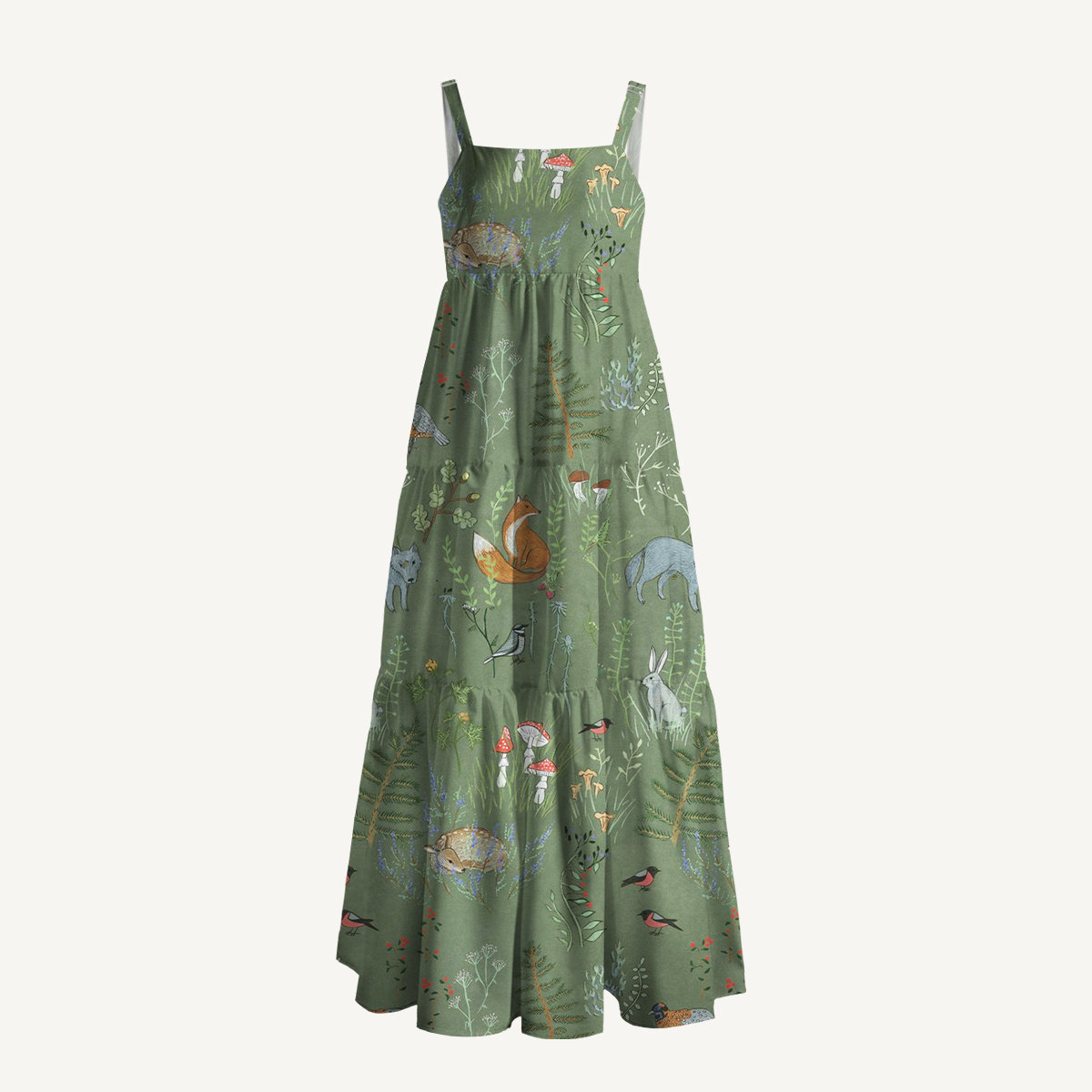 Whimsical Woodland Animals Print Slip Dress