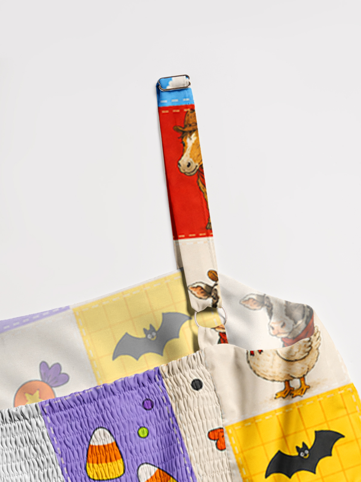 Cowboy Critters Halloween Patchwork Print Wide Straps Maxi Dress With Pockets